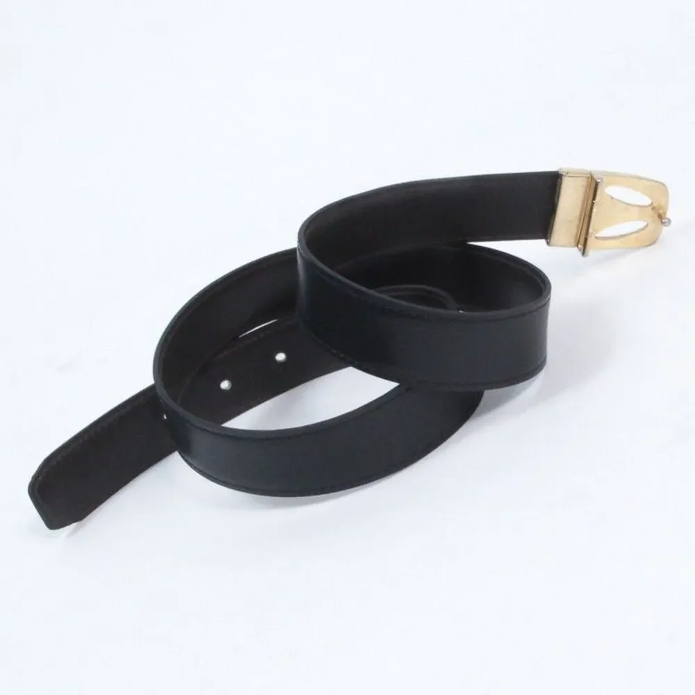 Vintage Pierre Cardin Reversible Belt Black Brown Leather Gold Logo Buckle Italy